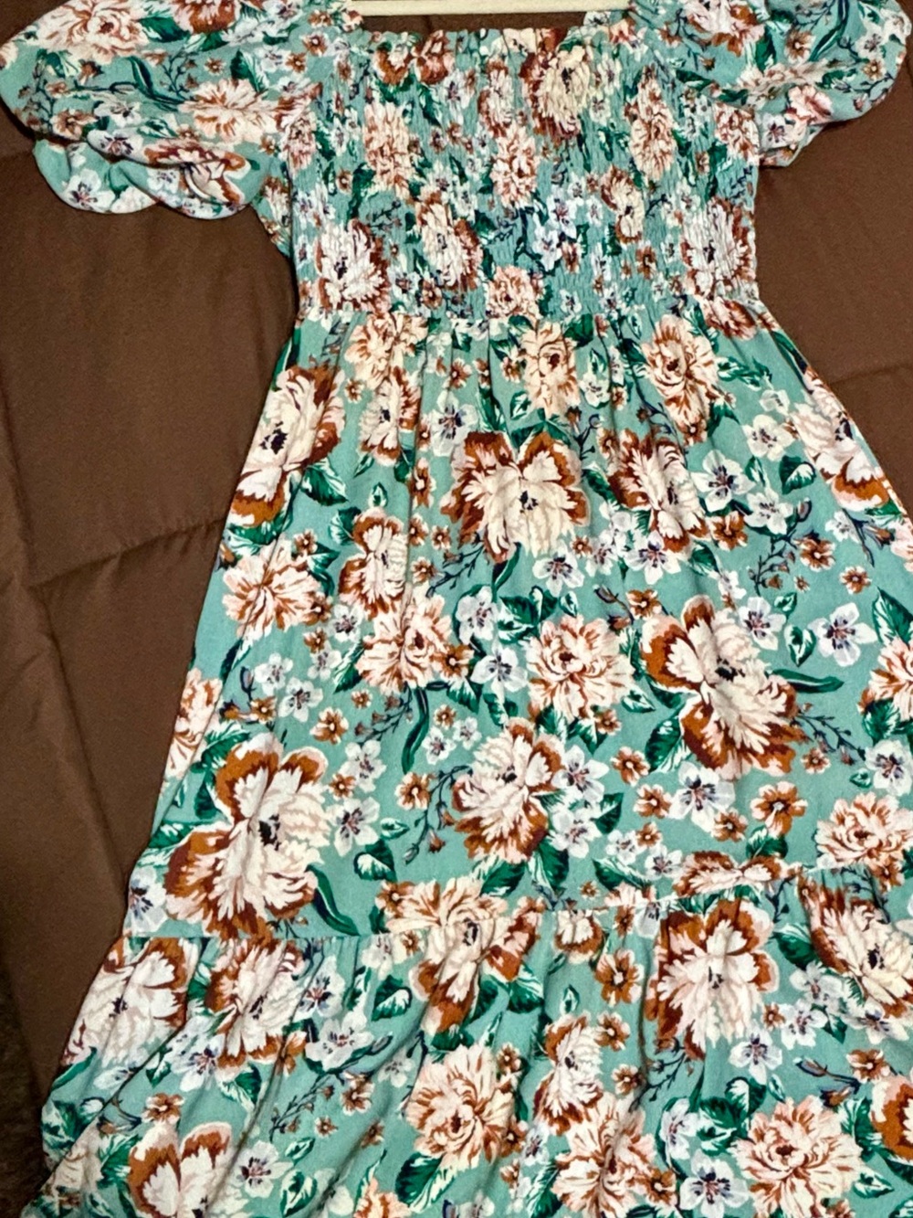 LC Lauren Conrad Mint Green Floral Smocked Casual Dress